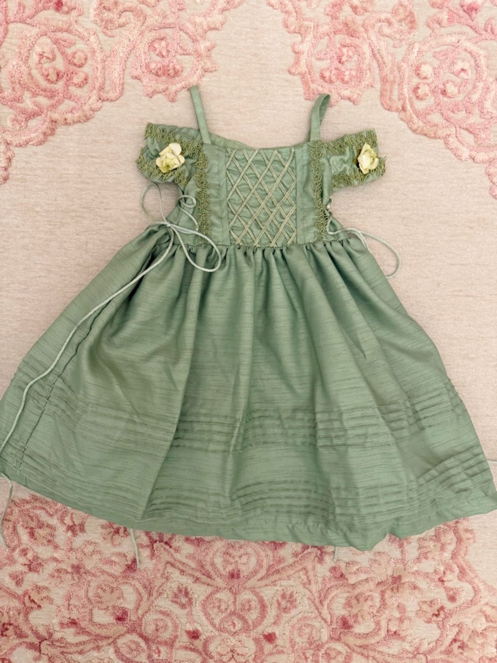 Tip Top Kids Sage Green Ruffle-Trim Floral Accent Dress